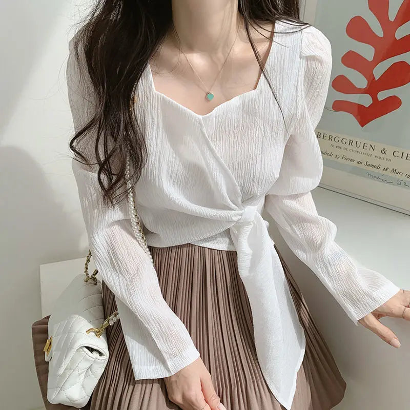 Summer Shirts for Women Youth Beautiful Korean Asymmetrical Casual Top Fashion Vintage Loose Blouse Woman New Collection 2025