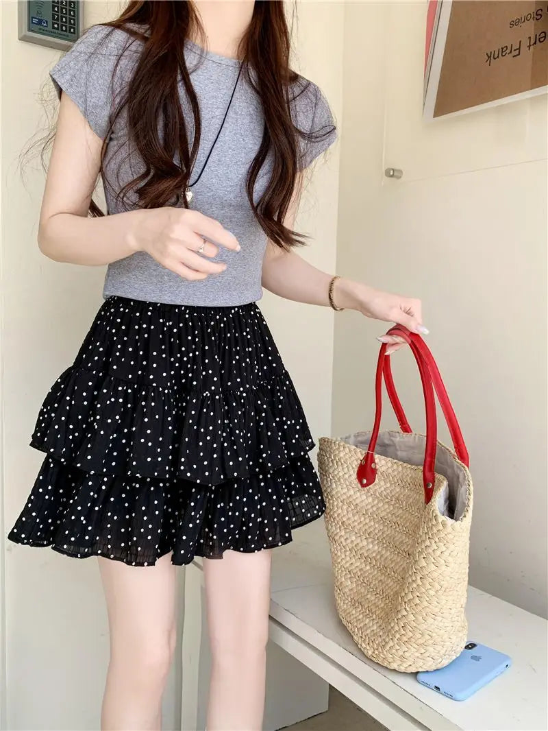 Women Clothes Fashion Summer New Style High Waist Temperament Trend Round A-line Skirt Loose Short Skirt Cake Half Skirt