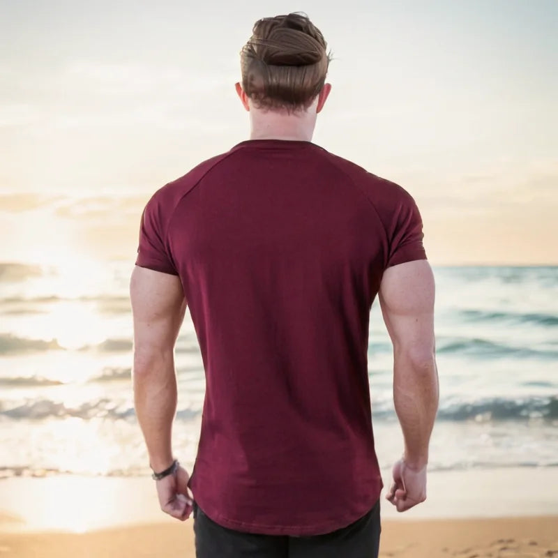 Summer Men t-Shirt Casual Cotton t Shirt Short Sleeve Soild Tops Breathable Gym t-Shirts Elastic o-Neck Tee Shirt Man Clothing