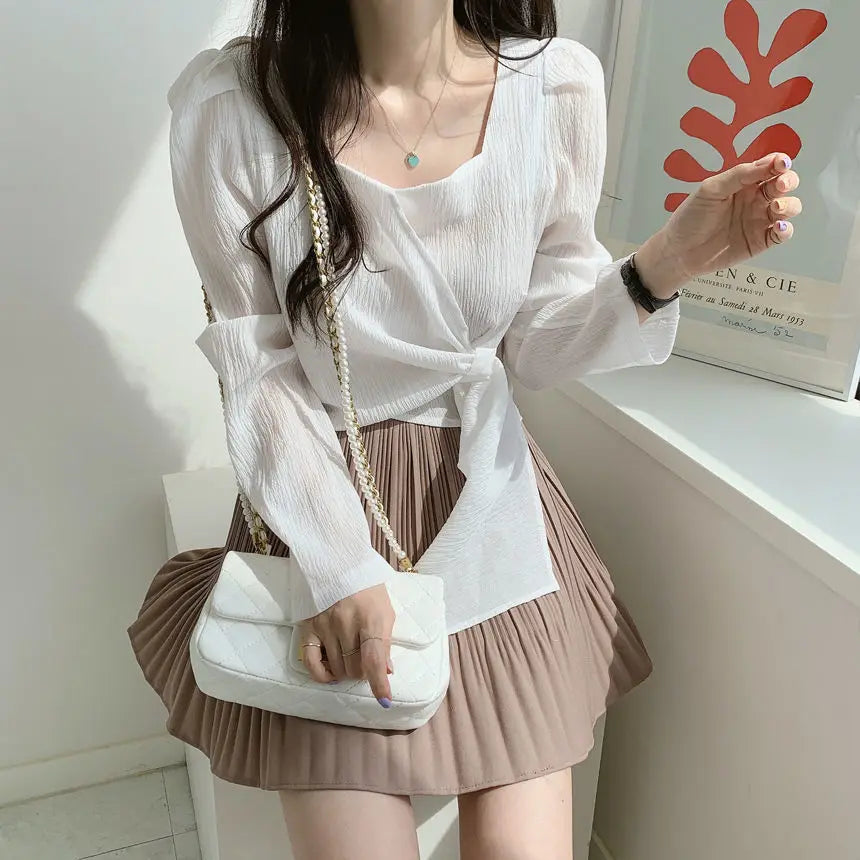 Summer Shirts for Women Youth Beautiful Korean Asymmetrical Casual Top Fashion Vintage Loose Blouse Woman New Collection 2025