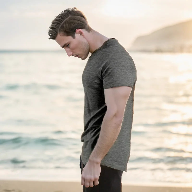 Summer Men t-Shirt Casual Cotton t Shirt Short Sleeve Soild Tops Breathable Gym t-Shirts Elastic o-Neck Tee Shirt Man Clothing