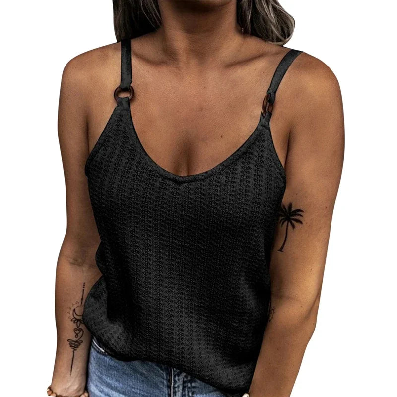 Woman Fashion Tank Tops Solid Color Summer Clothes Loosen Sexy Sleeveless V-Neck Sling Vests Female Trendy Clothing