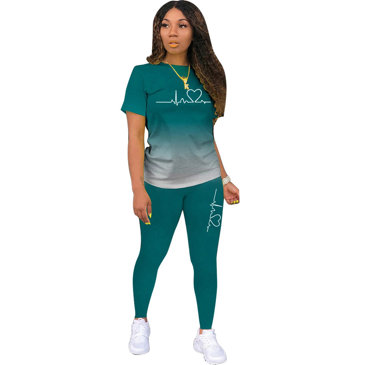 Summer Women Fashion Print Clothes T-shirt and Pants Suit Summer Sport Wear Casual Cotton Yoga Gym Lady Clothes Suit
