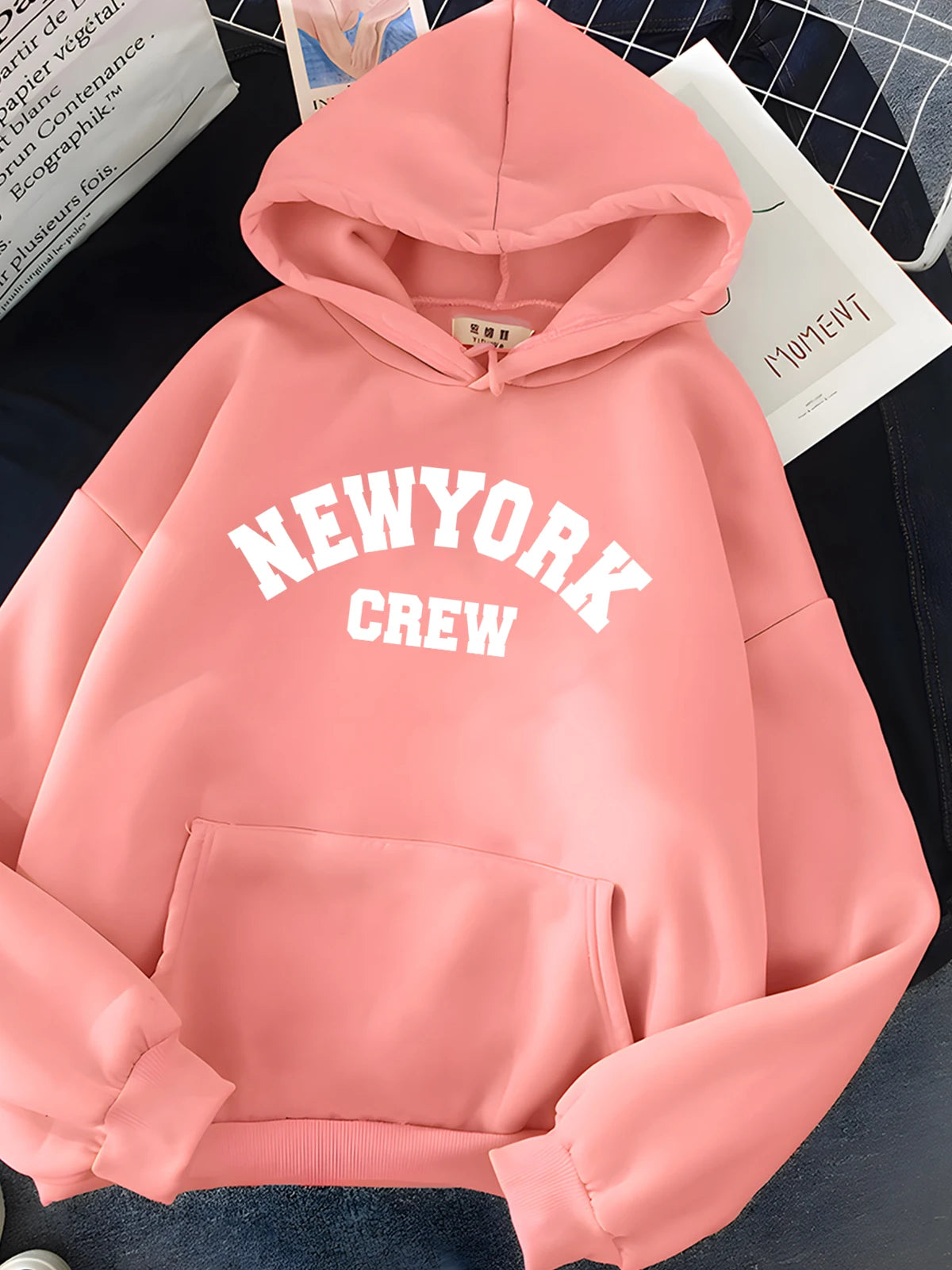 Hirsionsan New York Letter Print Sweatshirt Women Soft Casual Loose Sportwear Female Hoodies Warm Fleece Girls Clothes 2023 New