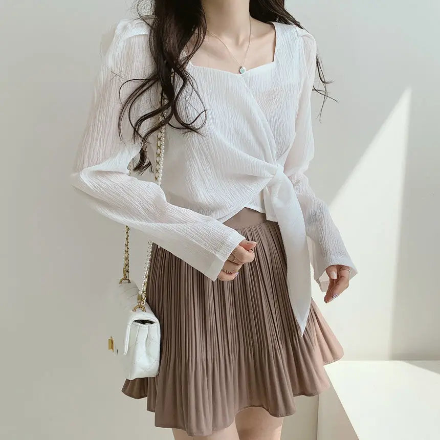 Summer Shirts for Women Youth Beautiful Korean Asymmetrical Casual Top Fashion Vintage Loose Blouse Woman New Collection 2025