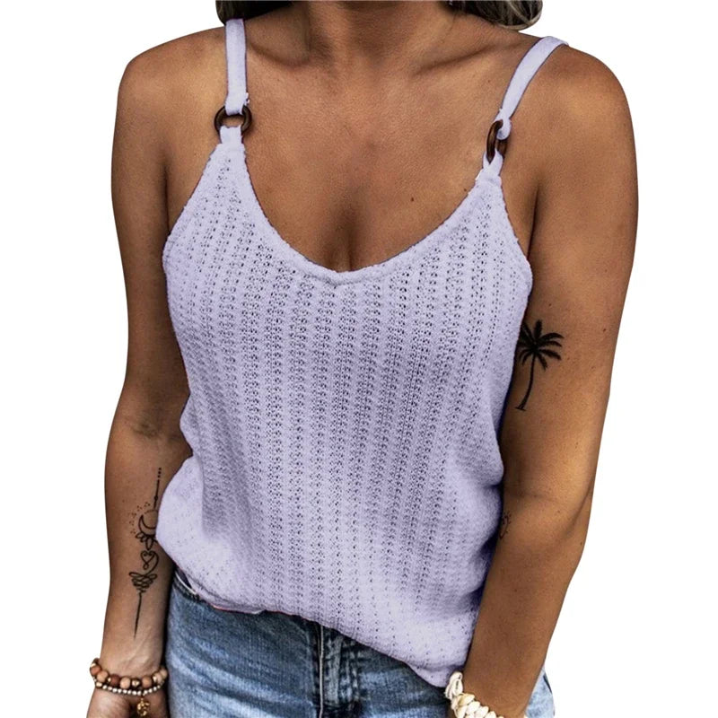 Woman Fashion Tank Tops Solid Color Summer Clothes Loosen Sexy Sleeveless V-Neck Sling Vests Female Trendy Clothing