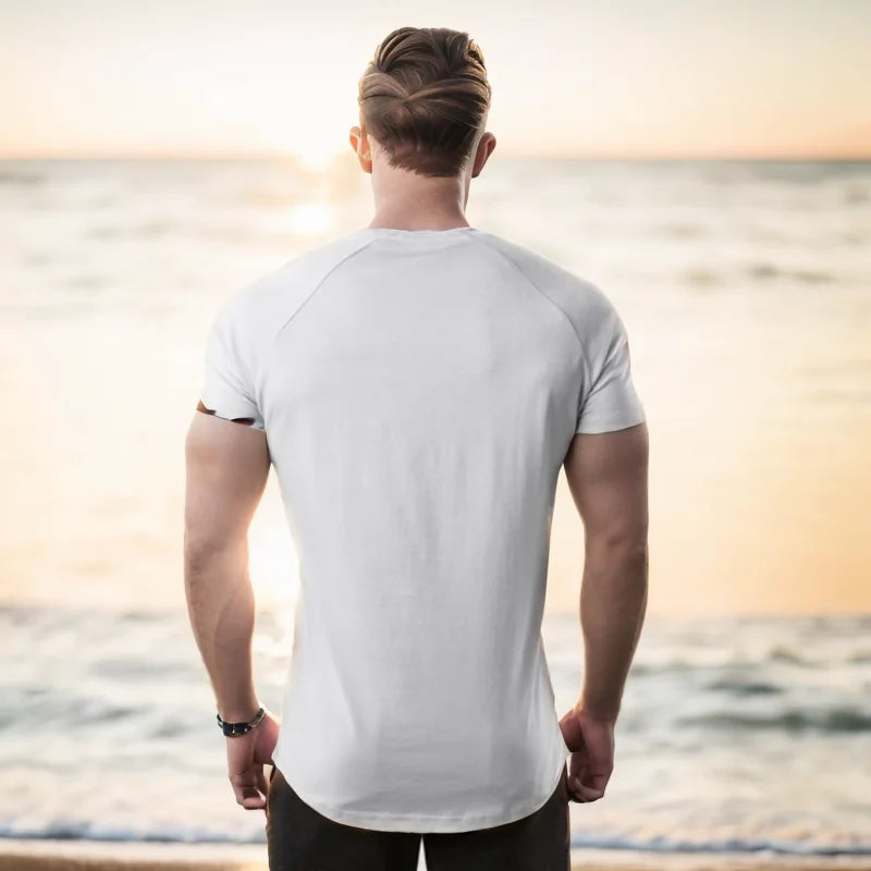 Summer Men t-Shirt Casual Cotton t Shirt Short Sleeve Soild Tops Breathable Gym t-Shirts Elastic o-Neck Tee Shirt Man Clothing