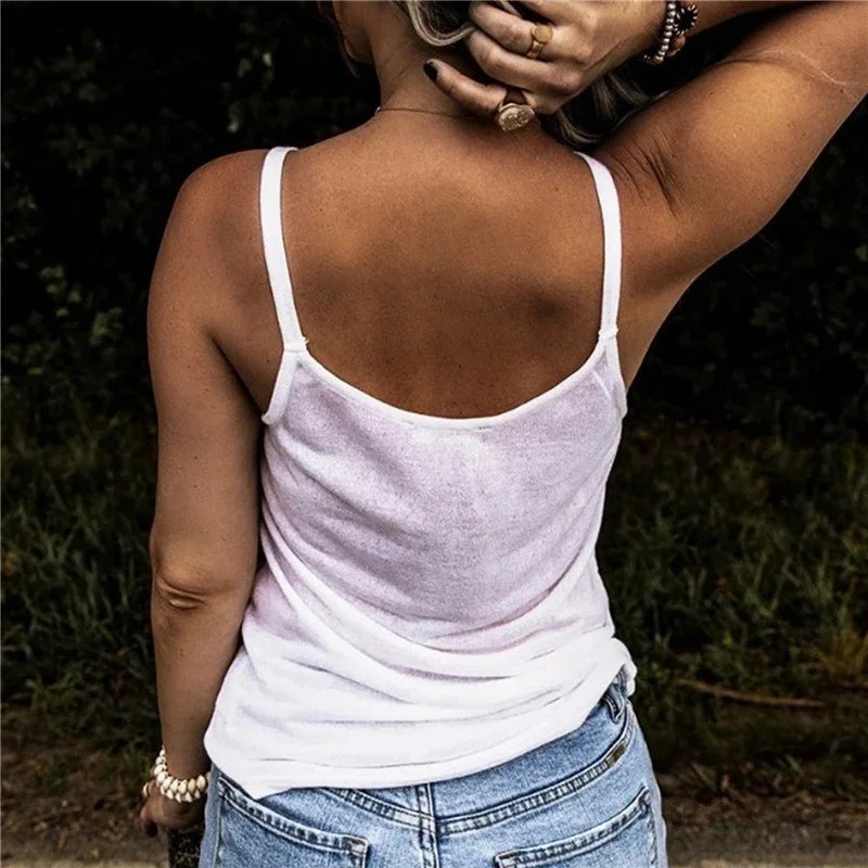 Woman Fashion Tank Tops Solid Color Summer Clothes Loosen Sexy Sleeveless V-Neck Sling Vests Female Trendy Clothing