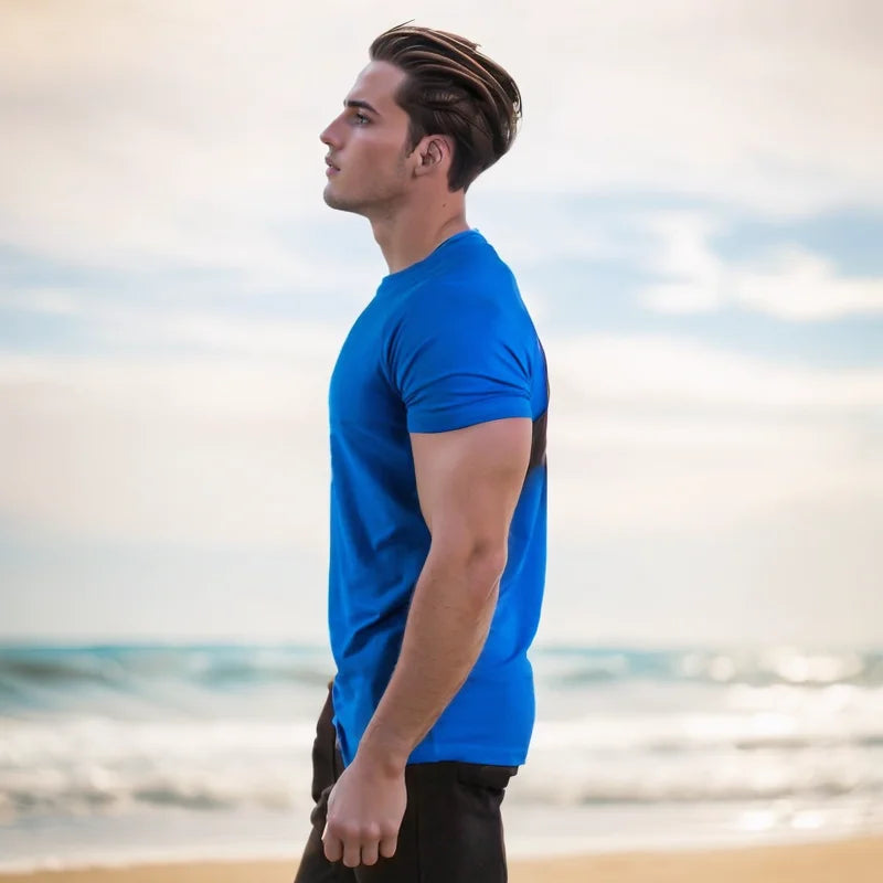 Summer Men t-Shirt Casual Cotton t Shirt Short Sleeve Soild Tops Breathable Gym t-Shirts Elastic o-Neck Tee Shirt Man Clothing