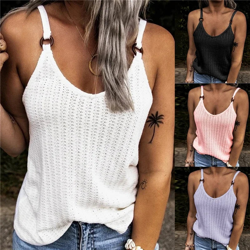 Woman Fashion Tank Tops Solid Color Summer Clothes Loosen Sexy Sleeveless V-Neck Sling Vests Female Trendy Clothing