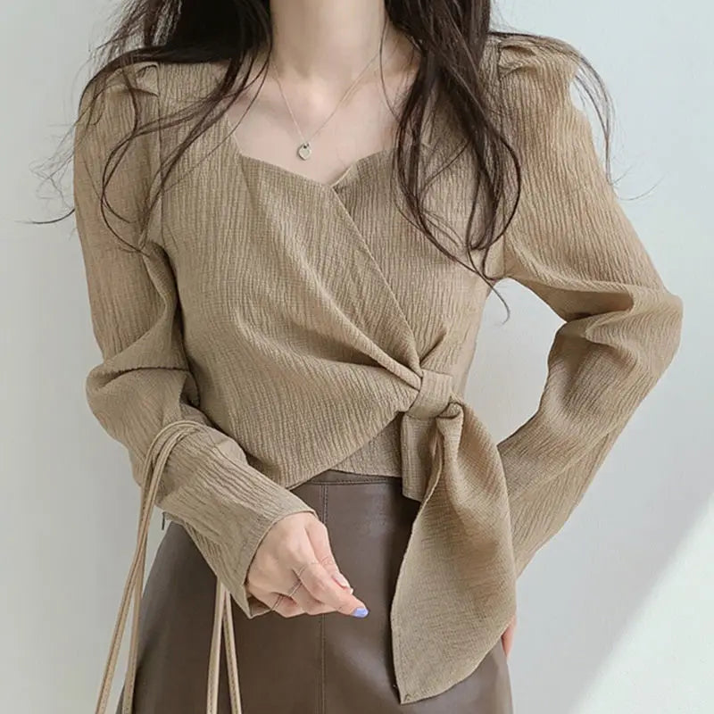 Summer Shirts for Women Youth Beautiful Korean Asymmetrical Casual Top Fashion Vintage Loose Blouse Woman New Collection 2025