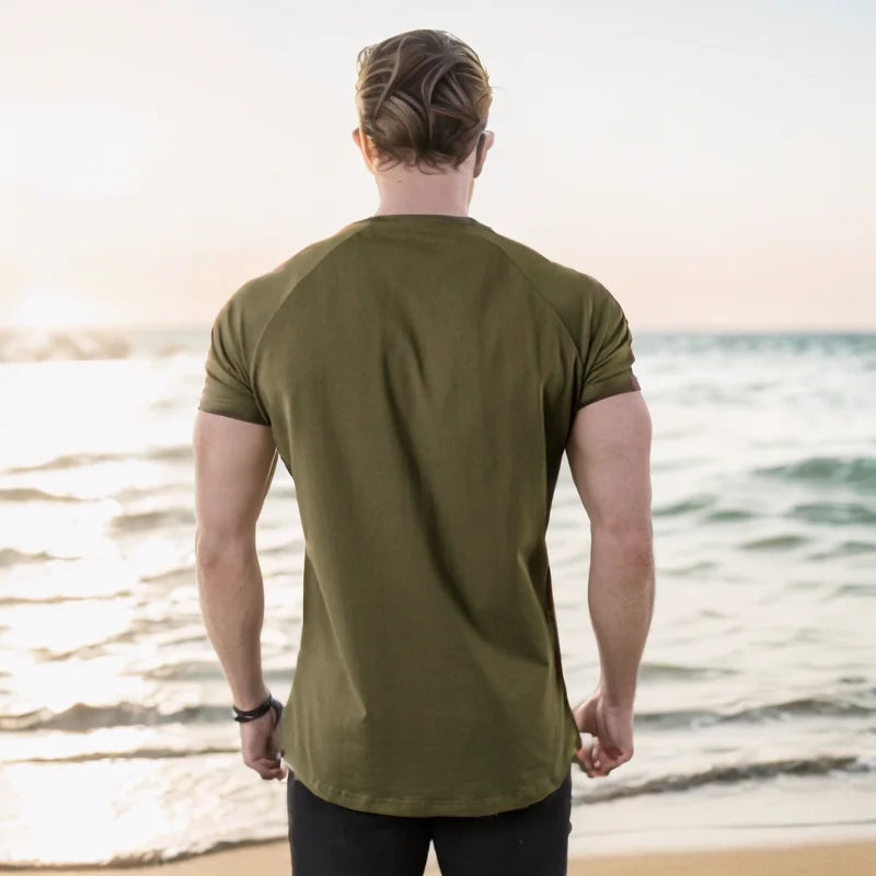 Summer Men t-Shirt Casual Cotton t Shirt Short Sleeve Soild Tops Breathable Gym t-Shirts Elastic o-Neck Tee Shirt Man Clothing