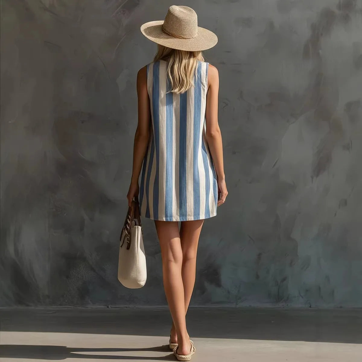 Women's Casual Dresses Woman Clothes Elegant Party Summer Dress Female Clothing Fashion Striped Sleeveless Round-neck Mini Dress