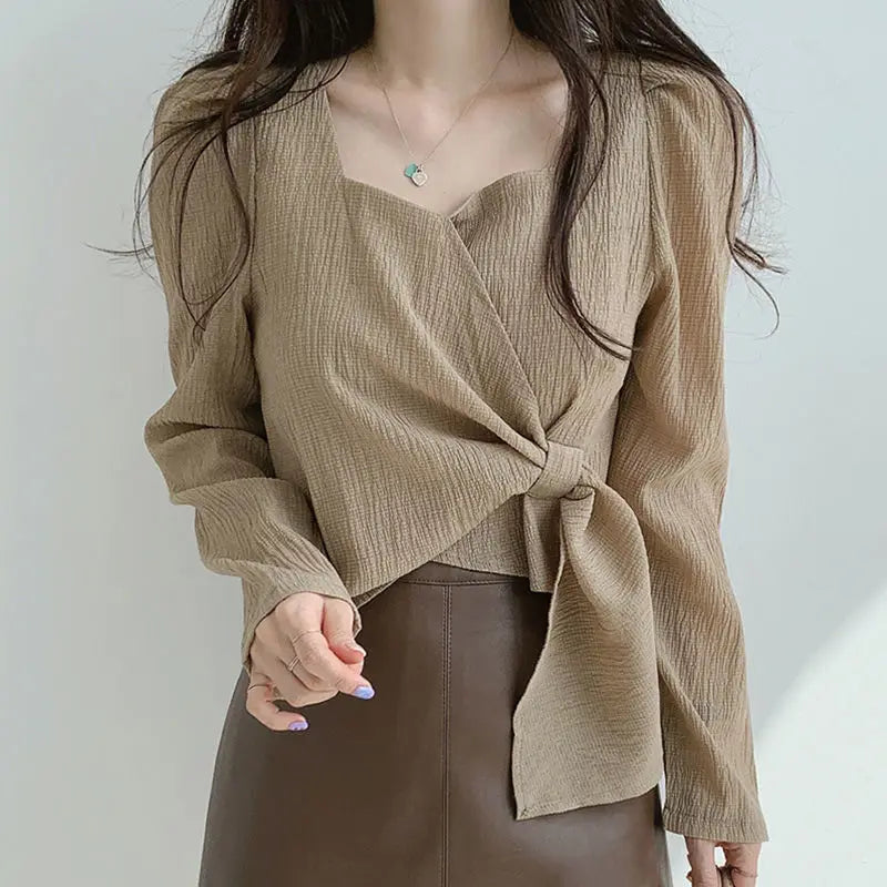 Summer Shirts for Women Youth Beautiful Korean Asymmetrical Casual Top Fashion Vintage Loose Blouse Woman New Collection 2025