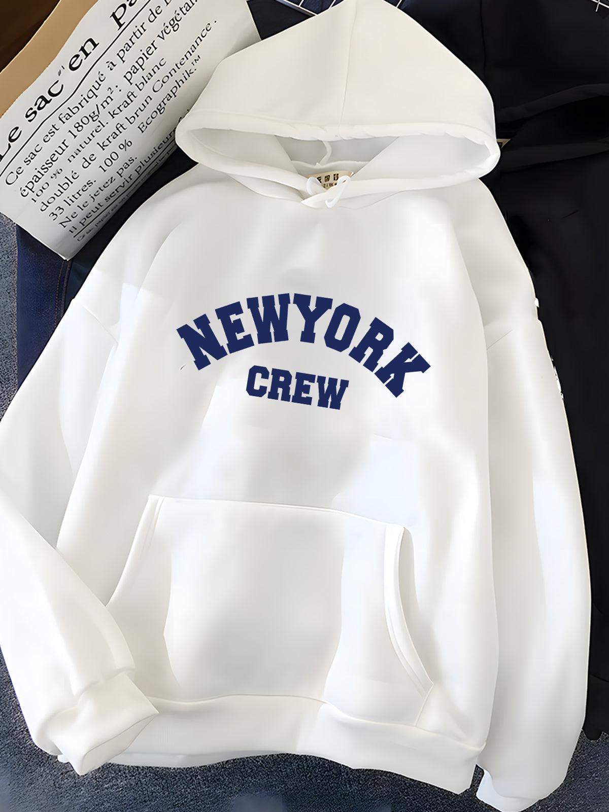 Hirsionsan New York Letter Print Sweatshirt Women Soft Casual Loose Sportwear Female Hoodies Warm Fleece Girls Clothes 2023 New