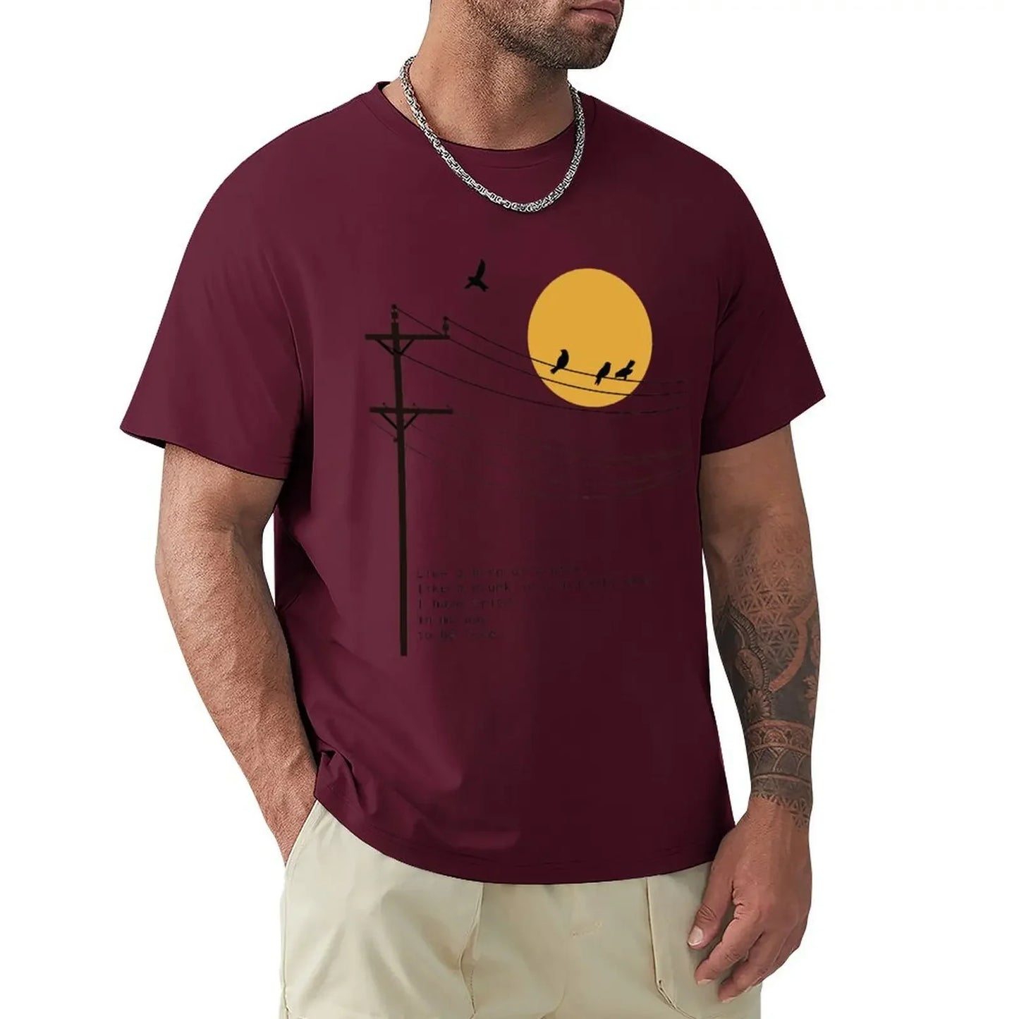 Summer Clothes Fruit of The Loom Mens T Shirts Leonard Cohen Bird on A Wire Poetry Art T-Shirt Boys Whites Men Clothing Graphic