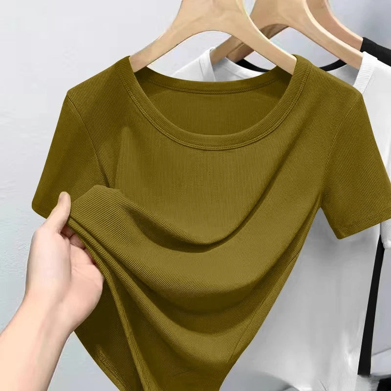 Summer woman O Neck T-Shirt Fashion Trendy Loose Fit Short Sleeve Soft Breathable  Casual Tops Daily Wear Street Style Outfits
