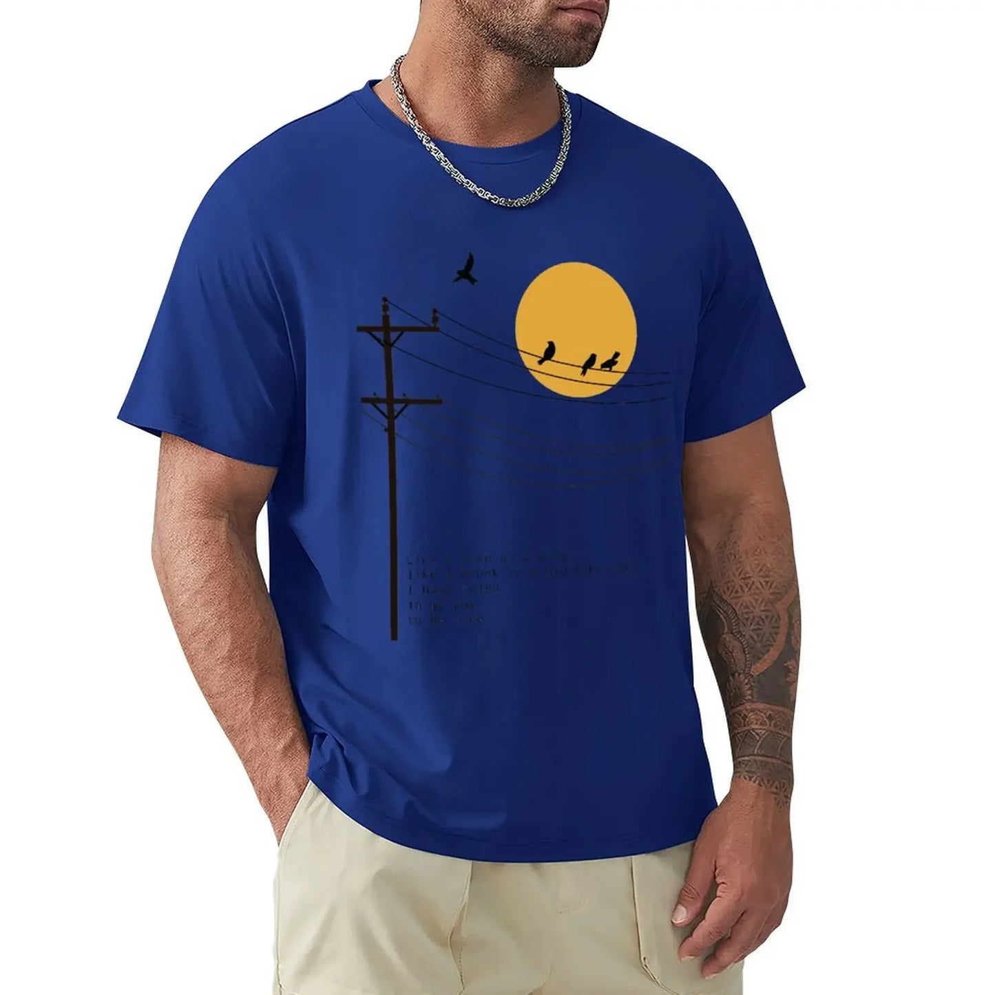 Summer Clothes Fruit of The Loom Mens T Shirts Leonard Cohen Bird on A Wire Poetry Art T-Shirt Boys Whites Men Clothing Graphic