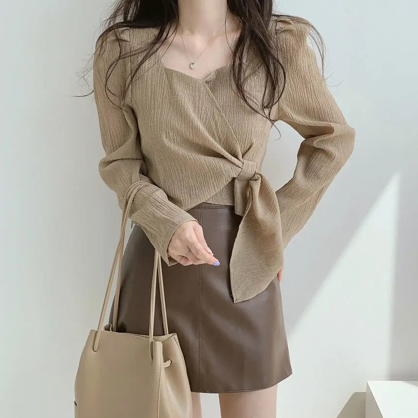 Summer Shirts for Women Youth Beautiful Korean Asymmetrical Casual Top Fashion Vintage Loose Blouse Woman New Collection 2025