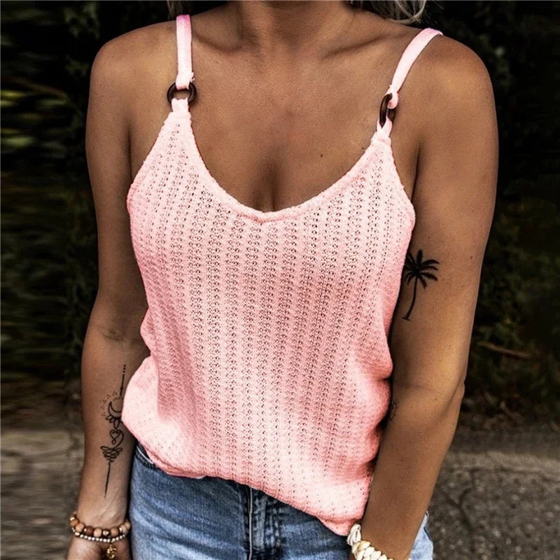 Woman Fashion Tank Tops Solid Color Summer Clothes Loosen Sexy Sleeveless V-Neck Sling Vests Female Trendy Clothing