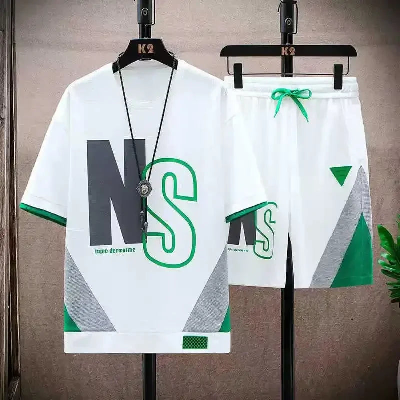 Summer T Shirts for Men Clothing Casual Gradient Men Set Tshirt Summer Running Men's Two-piece Oversize Gym Sport Short Pants