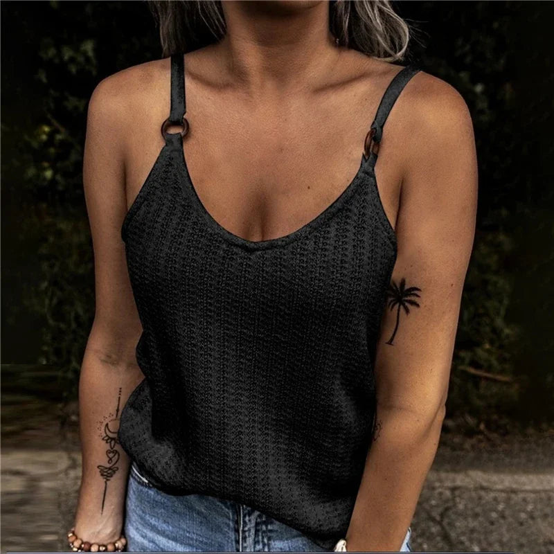 Woman Fashion Tank Tops Solid Color Summer Clothes Loosen Sexy Sleeveless V-Neck Sling Vests Female Trendy Clothing