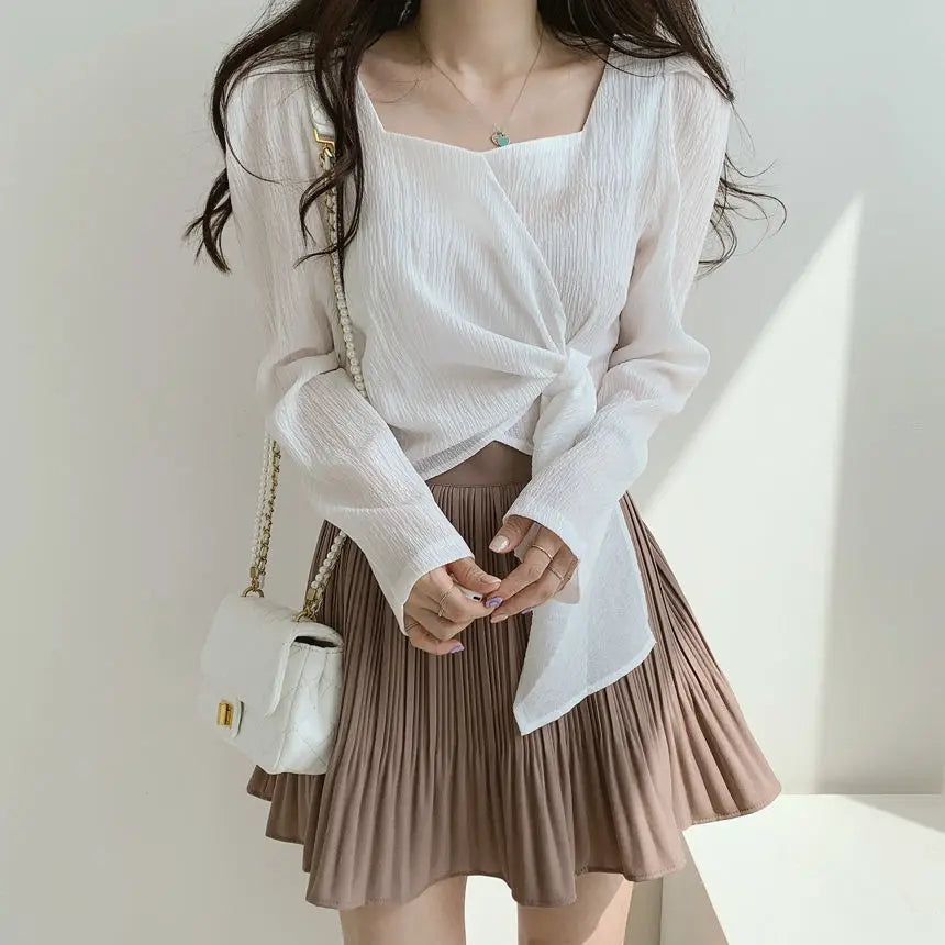 Summer Shirts for Women Youth Beautiful Korean Asymmetrical Casual Top Fashion Vintage Loose Blouse Woman New Collection 2025