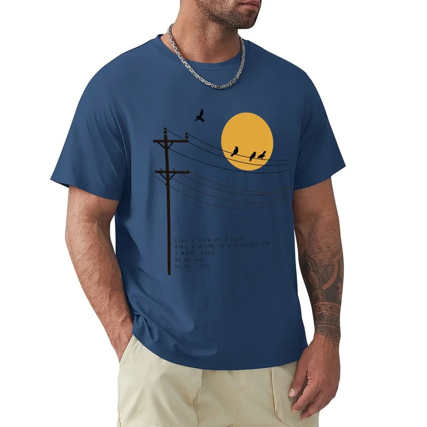 Summer Clothes Fruit of The Loom Mens T Shirts Leonard Cohen Bird on A Wire Poetry Art T-Shirt Boys Whites Men Clothing Graphic