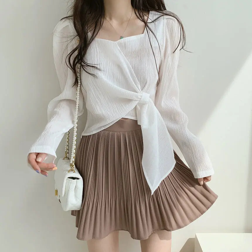 Summer Shirts for Women Youth Beautiful Korean Asymmetrical Casual Top Fashion Vintage Loose Blouse Woman New Collection 2025