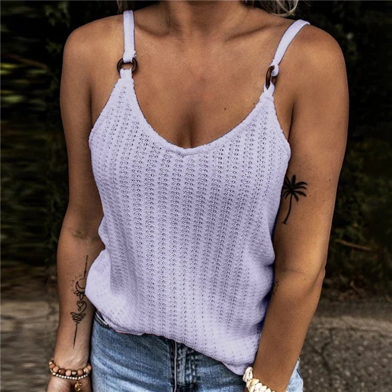 Woman Fashion Tank Tops Solid Color Summer Clothes Loosen Sexy Sleeveless V-Neck Sling Vests Female Trendy Clothing