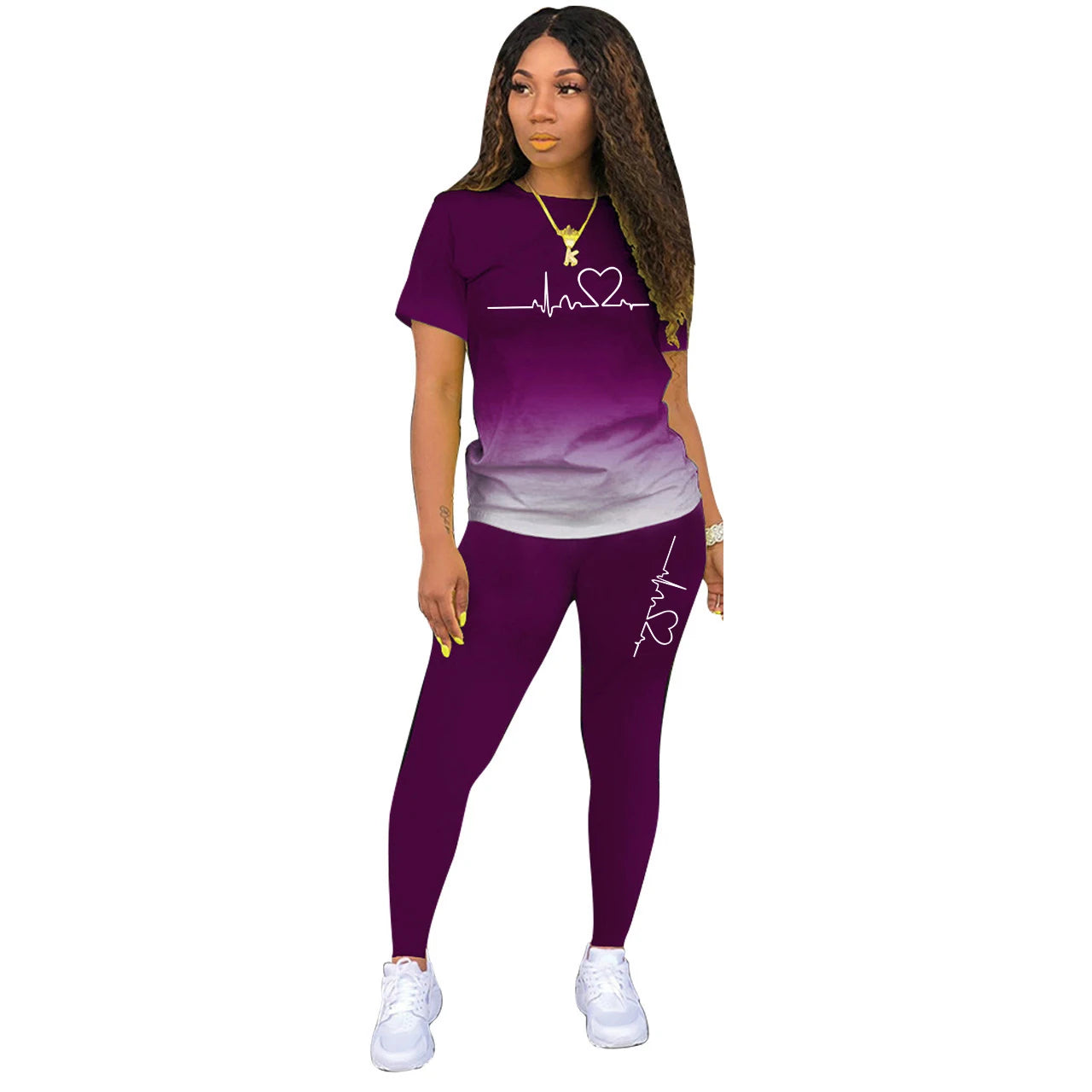 Summer Women Fashion Print Clothes T-shirt and Pants Suit Summer Sport Wear Casual Cotton Yoga Gym Lady Clothes Suit