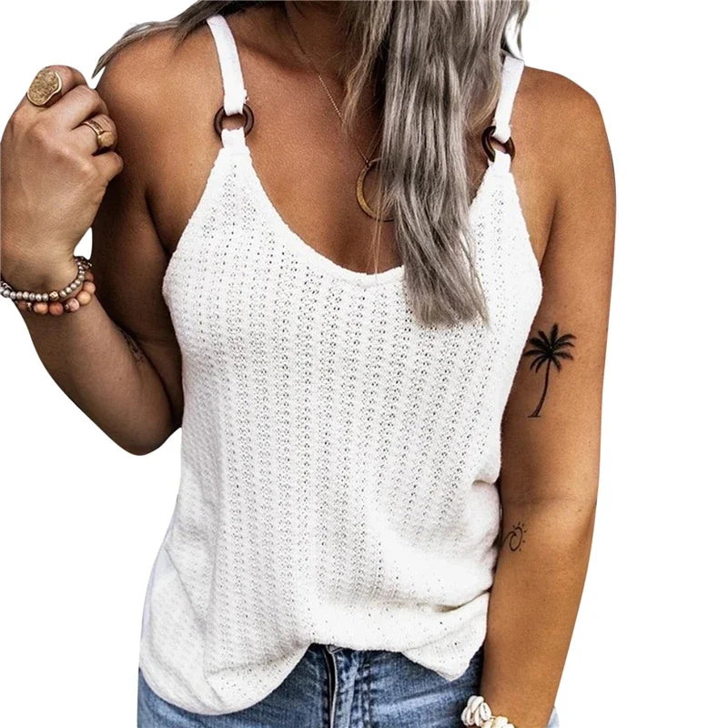 Woman Fashion Tank Tops Solid Color Summer Clothes Loosen Sexy Sleeveless V-Neck Sling Vests Female Trendy Clothing
