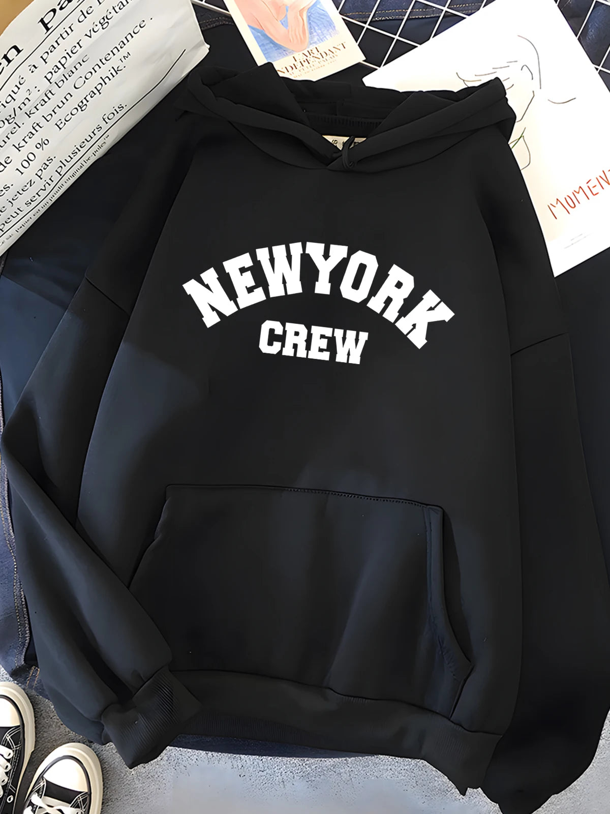 Hirsionsan New York Letter Print Sweatshirt Women Soft Casual Loose Sportwear Female Hoodies Warm Fleece Girls Clothes 2023 New