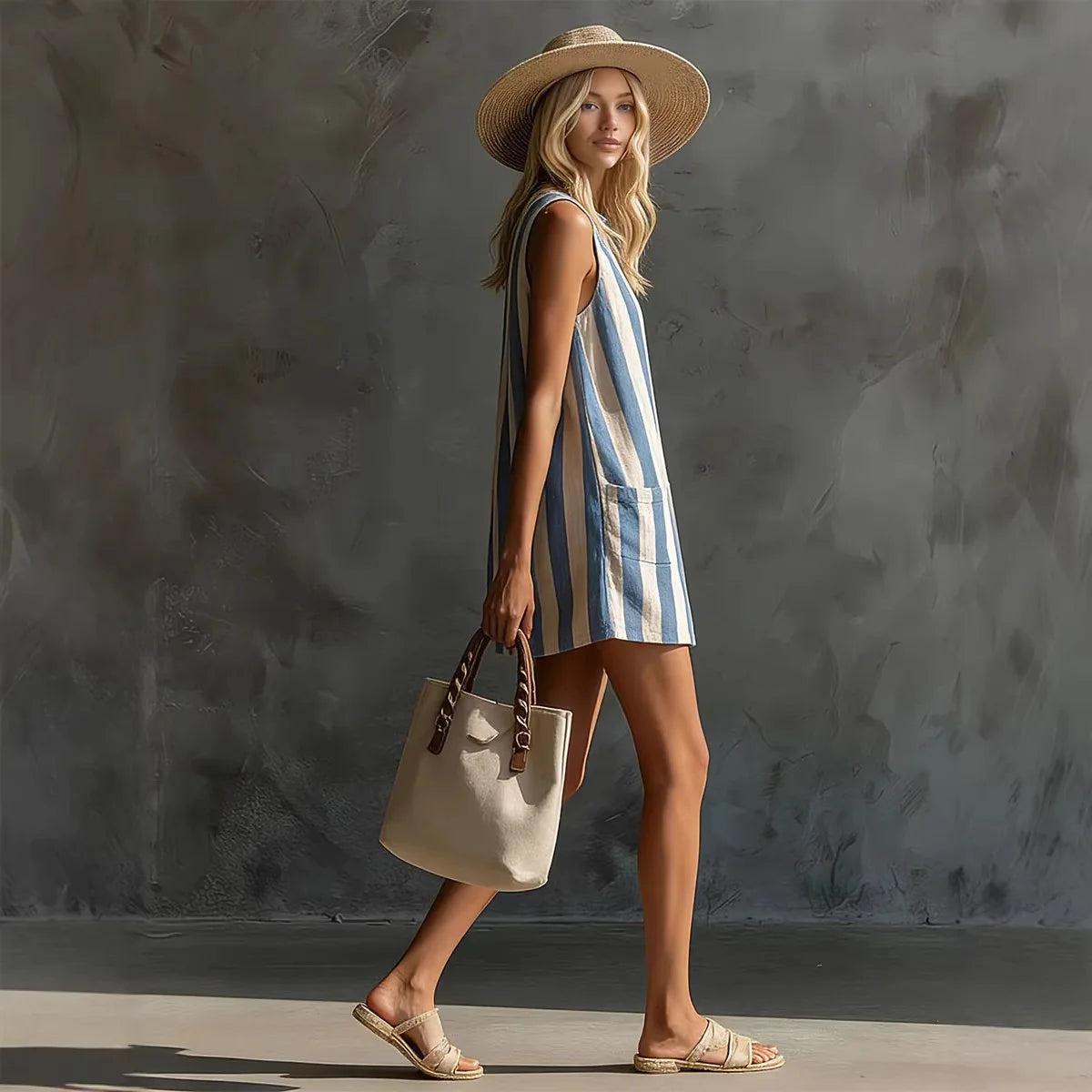 Women's Casual Dresses Woman Clothes Elegant Party Summer Dress Female Clothing Fashion Striped Sleeveless Round-neck Mini Dress