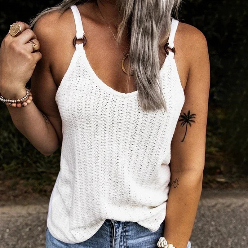 Woman Fashion Tank Tops Solid Color Summer Clothes Loosen Sexy Sleeveless V-Neck Sling Vests Female Trendy Clothing