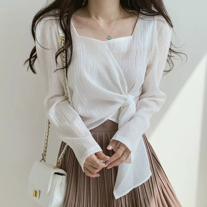 Summer Shirts for Women Youth Beautiful Korean Asymmetrical Casual Top Fashion Vintage Loose Blouse Woman New Collection 2025