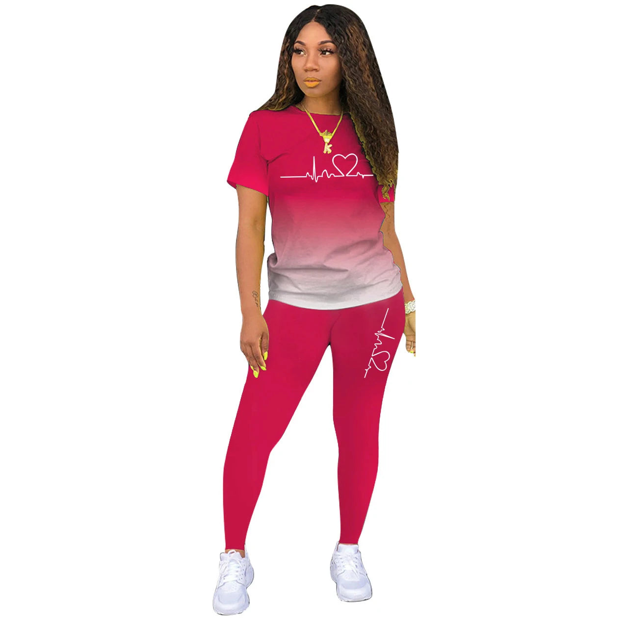 Summer Women Fashion Print Clothes T-shirt and Pants Suit Summer Sport Wear Casual Cotton Yoga Gym Lady Clothes Suit