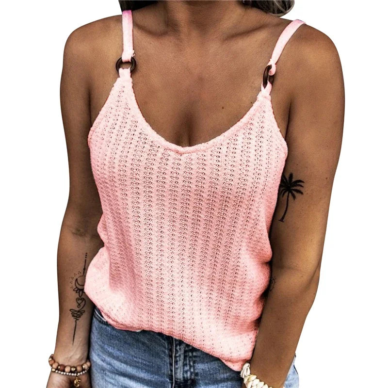 Woman Fashion Tank Tops Solid Color Summer Clothes Loosen Sexy Sleeveless V-Neck Sling Vests Female Trendy Clothing
