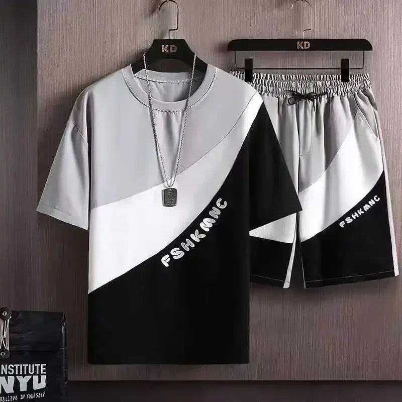 Summer T Shirts for Men Clothing Casual Gradient Men Set Tshirt Summer Running Men's Two-piece Oversize Gym Sport Short Pants